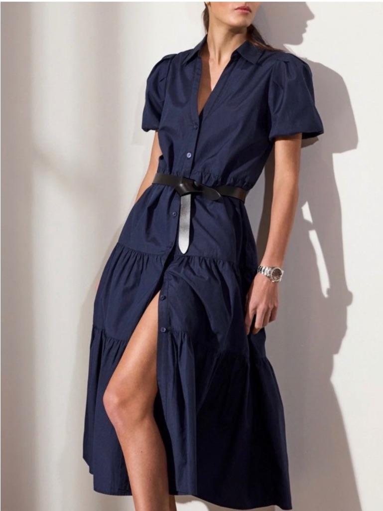 Brochu Walker The Havana Maxi Dress Women’s Xl Navy Tiered Short Puff Sleeves